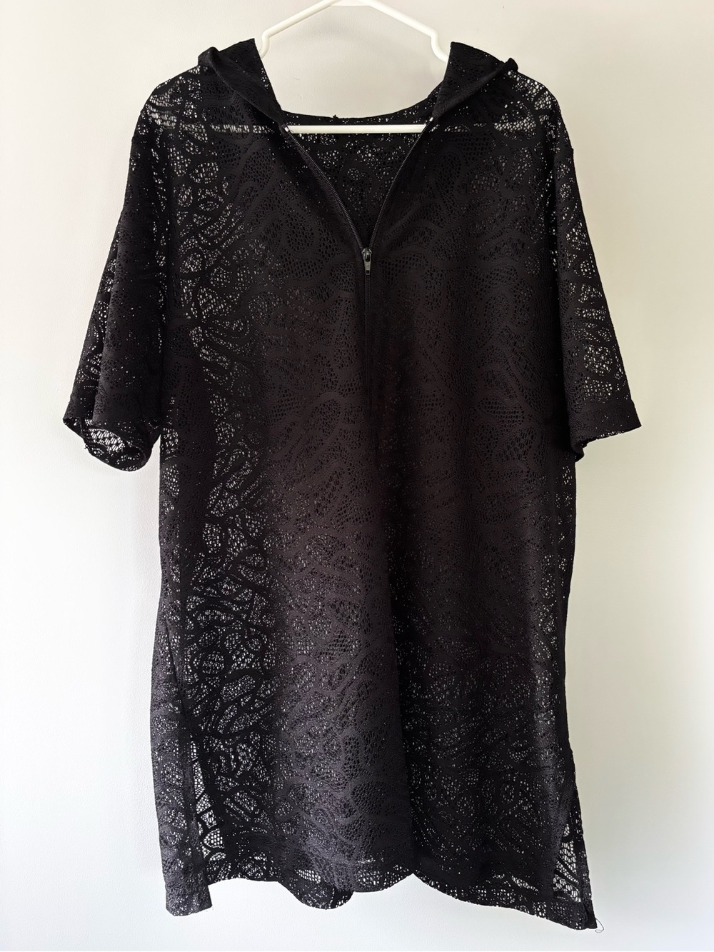 Black Lace Cover-Up Tunic with Hood